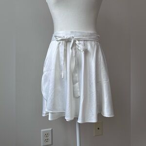 Commense White Shiny Double-Ply Wrap Skirt